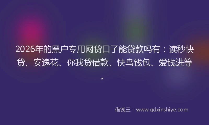 2026年的黑户专用网贷口子能贷款吗有：读秒快贷、安逸花、你我贷借款、快鸟钱包、爱钱进等。