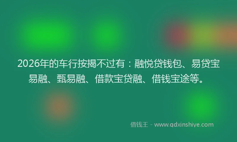 2026年的车行按揭不过有：融悦贷钱包、易贷宝易融、甄易融、借款宝贷融、借钱宝途等。