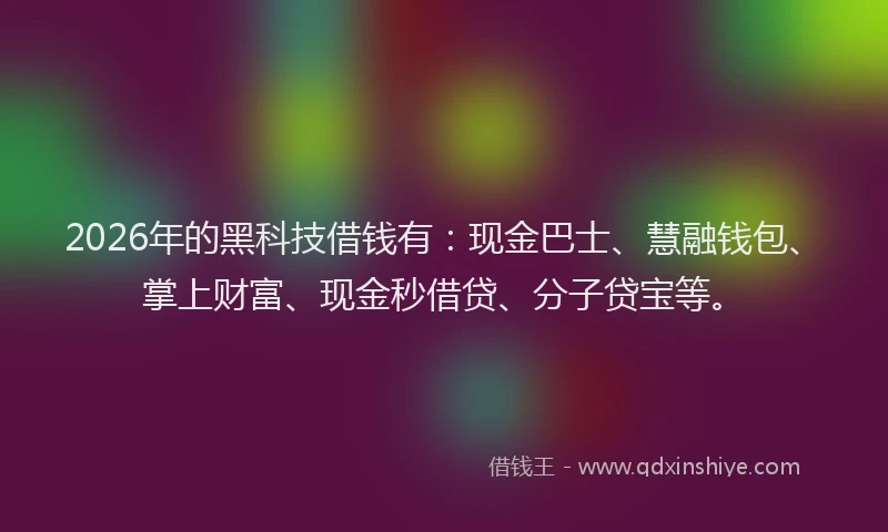 2026年的黑科技借钱有：现金巴士、慧融钱包、掌上财富、现金秒借贷、分子贷宝等。