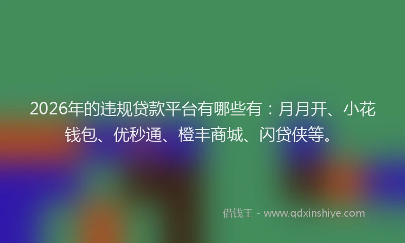2026年的违规贷款平台有哪些有：月月开、小花钱包、优秒通、橙丰商城、闪贷侠等。
