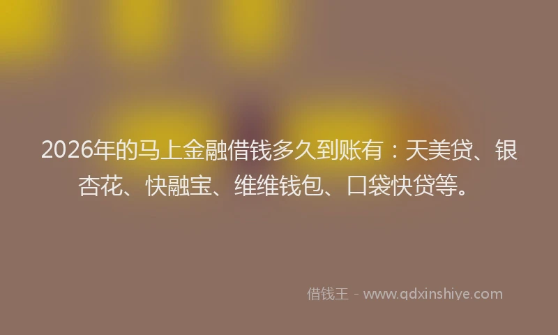 2026年的马上金融借钱多久到账有：天美贷、银杏花、快融宝、维维钱包、口袋快贷等。