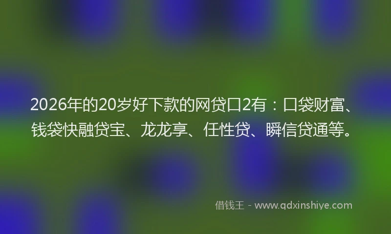 2026年的20岁好下款的网贷口2有：口袋财富、钱袋快融贷宝、龙龙享、任性贷、瞬信贷通等。
