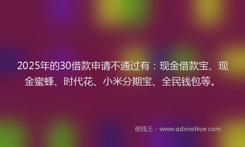 2025年的30借款申请不通过有：现金借款宝、现金蜜蜂、时代花、小米分期宝、全民钱包等。