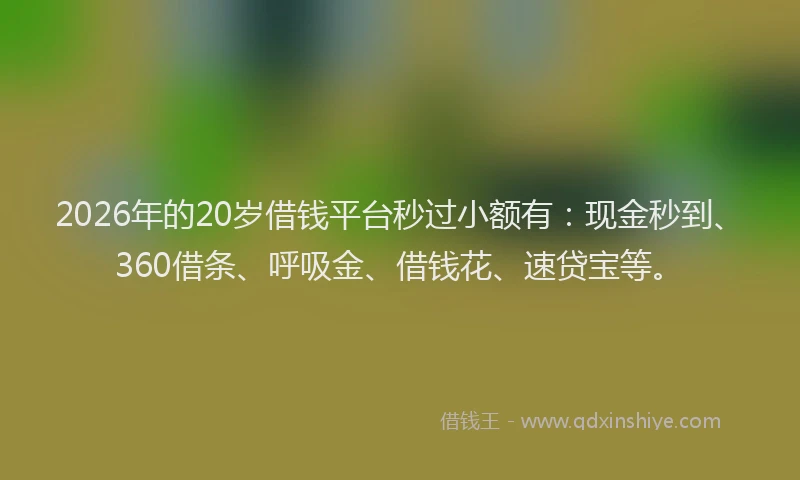 2026年的20岁借钱平台秒过小额有：现金秒到、360借条、呼吸金、借钱花、速贷宝等。