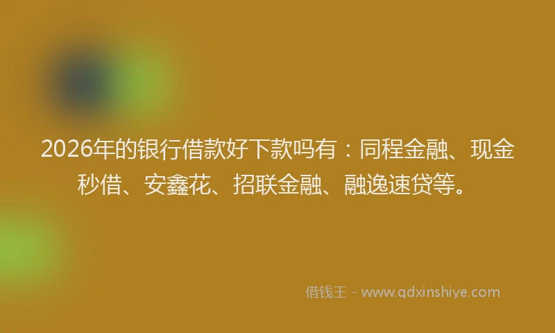 2026年的银行借款好下款吗有：同程金融、现金秒借、安鑫花、招联金融、融逸速贷等。