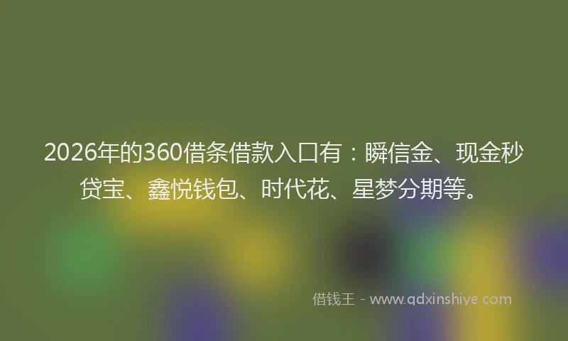 2026年的360借条借款入口有：瞬信金、现金秒贷宝、鑫悦钱包、时代花、星梦分期等。