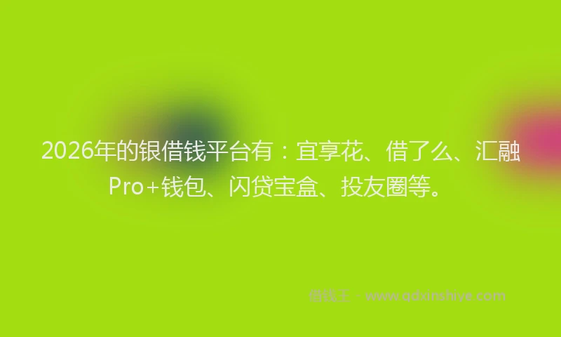 2026年的银借钱平台有：宜享花、借了么、汇融Pro+钱包、闪贷宝盒、投友圈等。