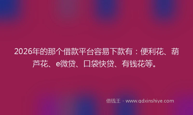 2026年的那个借款平台容易下款有：便利花、葫芦花、e微贷、口袋快贷、有钱花等。