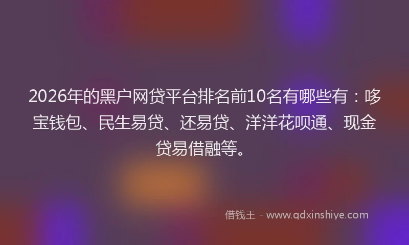 2026年的黑户网贷平台排名前10名有哪些有：哆宝钱包、民生易贷、还易贷、洋洋花呗通、现金贷易借融等。
