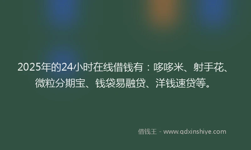2025年的24小时在线借钱有：哆哆米、射手花、微粒分期宝、钱袋易融贷、洋钱速贷等。