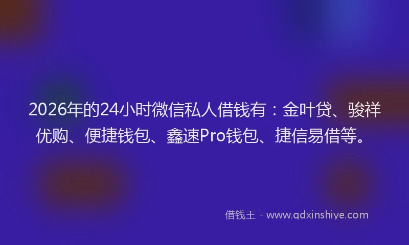 2026年的24小时微信私人借钱有:金叶贷、骏祥优购、便捷钱包、鑫速Pro钱包、捷信易借等。