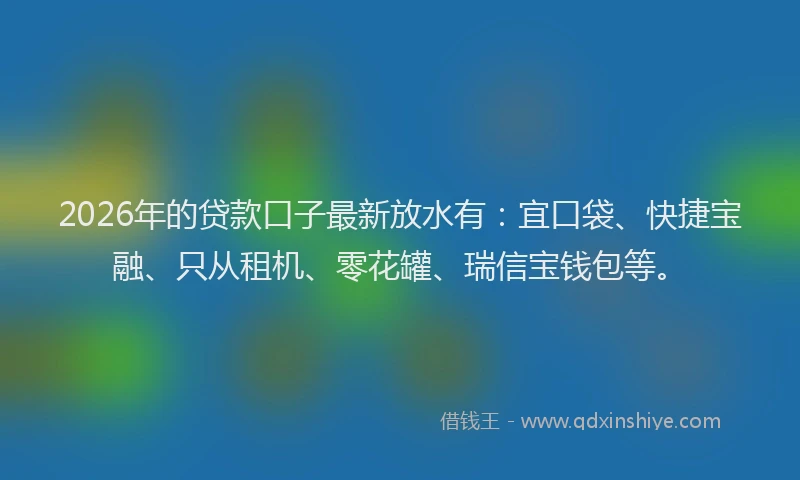 2026年的贷款口子最新放水有：宜口袋、快捷宝融、只从租机、零花罐、瑞信宝钱包等。