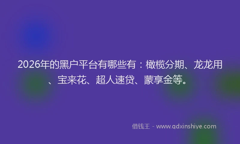 2026年的黑户平台有哪些有：橄榄分期、龙龙用、宝来花、超人速贷、蒙享金等。