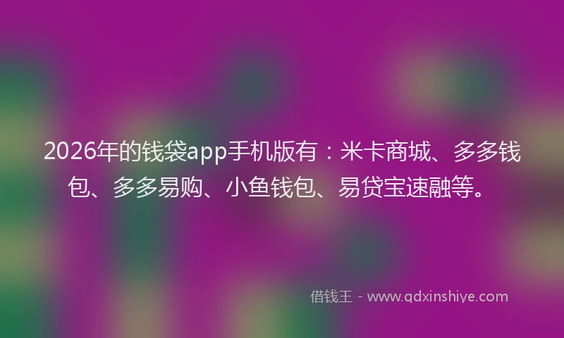 2026年的钱袋app手机版有：米卡商城、多多钱包、多多易购、小鱼钱包、易贷宝速融等。