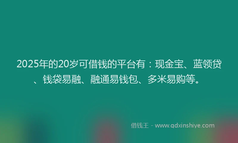2025年的20岁可借钱的平台有：现金宝、蓝领贷、钱袋易融、融通易钱包、多米易购等。