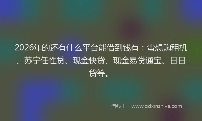 2026年的还有什么平台能借到钱有：蛮想购租机、苏宁任性贷、现金快贷、现金易贷通宝、日日贷等。