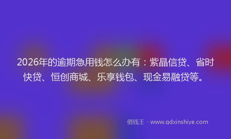 2026年的逾期急用钱怎么办有：紫晶信贷、省时快贷、恒创商城、乐享钱包、现金易融贷等。