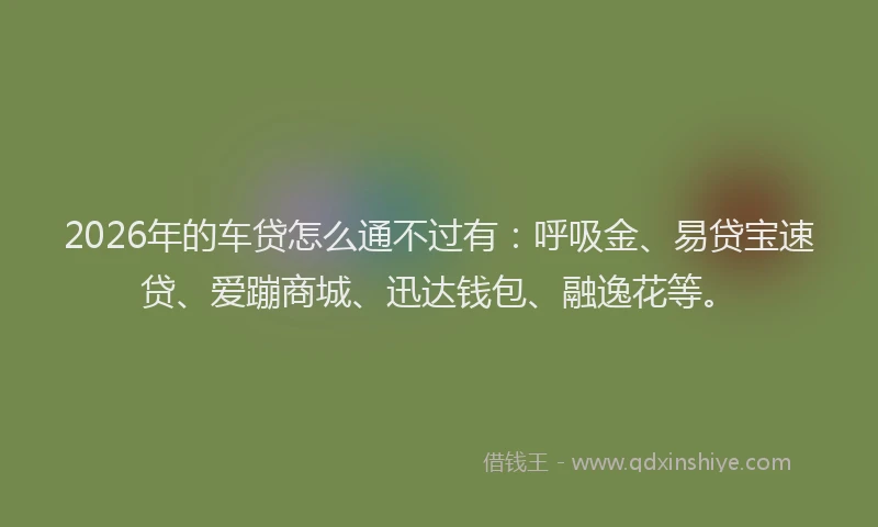 2026年的车贷怎么通不过有：呼吸金、易贷宝速贷、爱蹦商城、迅达钱包、融逸花等。