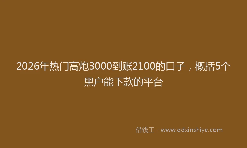 2026年热门高炮3000到账2100的口子，概括5个黑户能下款的平台