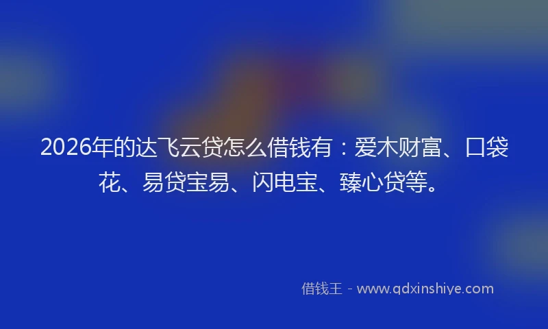 2026年的达飞云贷怎么借钱有:爱木财富、口袋花、易贷宝易、闪电宝、臻心贷等。