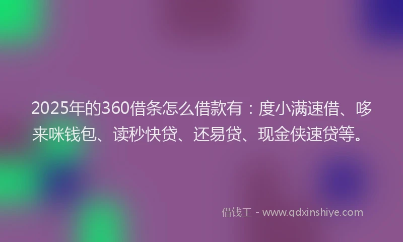 2025年的360借条怎么借款有:度小满速借、哆来咪钱包、读秒快贷、还易贷、现金侠速贷等。