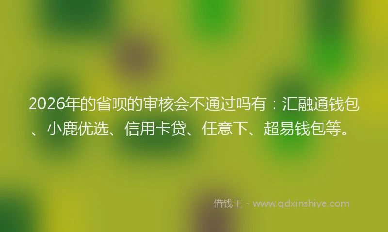 2026年的省呗的审核会不通过吗有：汇融通钱包、小鹿优选、信用卡贷、任意下、超易钱包等。