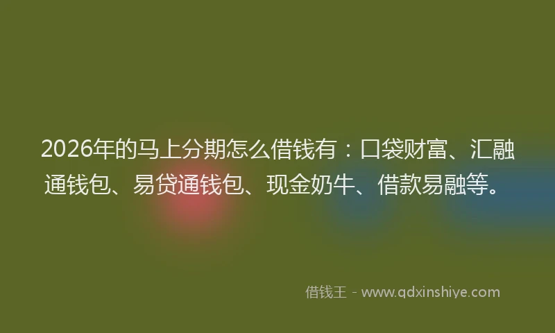 2026年的马上分期怎么借钱有：口袋财富、汇融通钱包、易贷通钱包、现金奶牛、借款易融等。