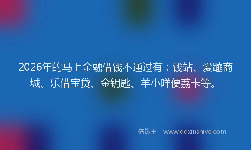 2026年的马上金融借钱不通过有：钱站、爱蹦商城、乐借宝贷、金钥匙、羊小咩便荔卡等。