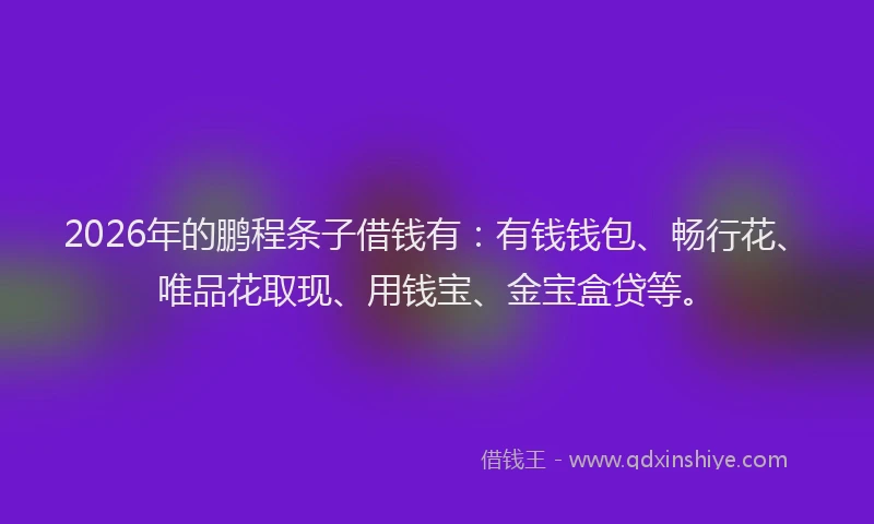2026年的鹏程条子借钱有:有钱钱包、畅行花、唯品花取现、用钱宝、金宝盒贷等。
