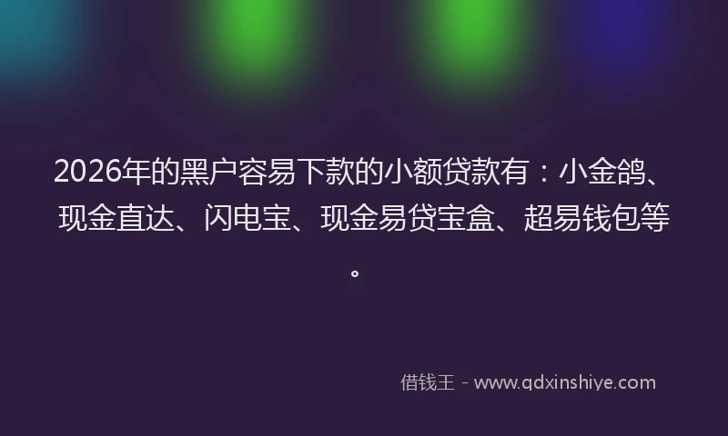 2026年的黑户容易下款的小额贷款有：小金鸽、现金直达、闪电宝、现金易贷宝盒、超易钱包等。