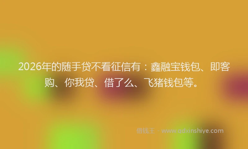 2026年的随手贷不看征信有:鑫融宝钱包、即客购、你我贷、借了么、飞猪钱包等。