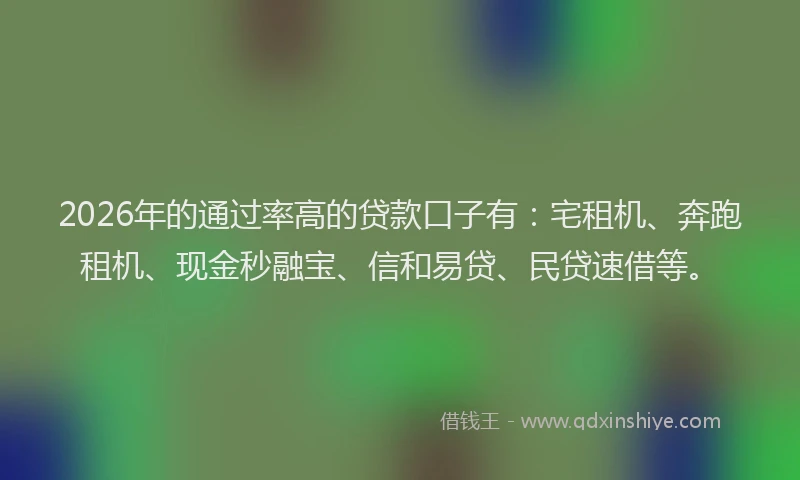 2026年的通过率高的贷款口子有：宅租机、奔跑租机、现金秒融宝、信和易贷、民贷速借等。