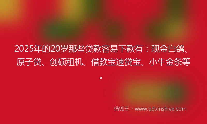 2025年的20岁那些贷款容易下款有：现金白鸽、原子贷、创硕租机、借款宝速贷宝、小牛金条等。