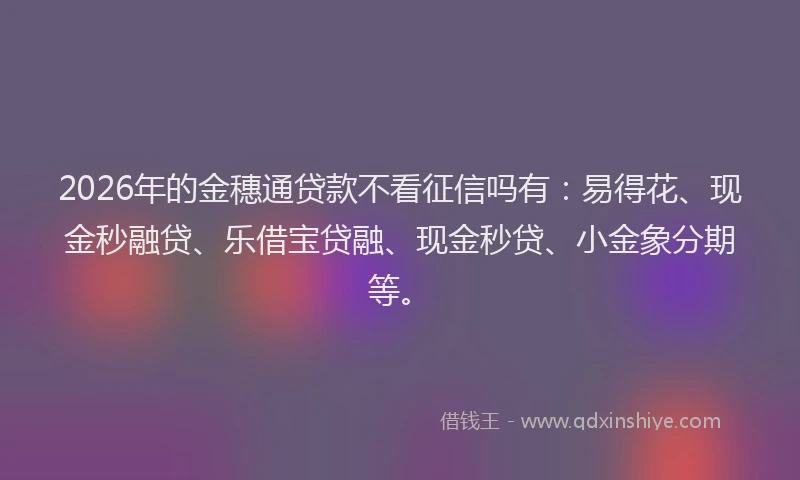 2026年的金穗通贷款不看征信吗有：易得花、现金秒融贷、乐借宝贷融、现金秒贷、小金象分期等。