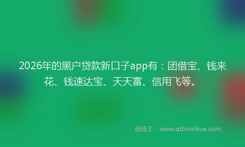 2026年的黑户贷款新口子app有：团借宝、钱来花、钱速达宝、天天富、信用飞等。