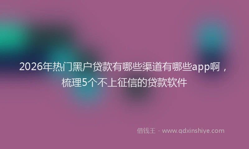 2026年热门黑户贷款有哪些渠道有哪些app啊，梳理5个不上征信的贷款软件