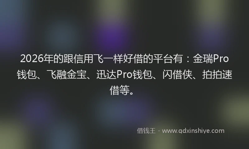 2026年的跟信用飞一样好借的平台有:金瑞Pro钱包、飞融金宝、迅达Pro钱包、闪借侠、拍拍速借等。