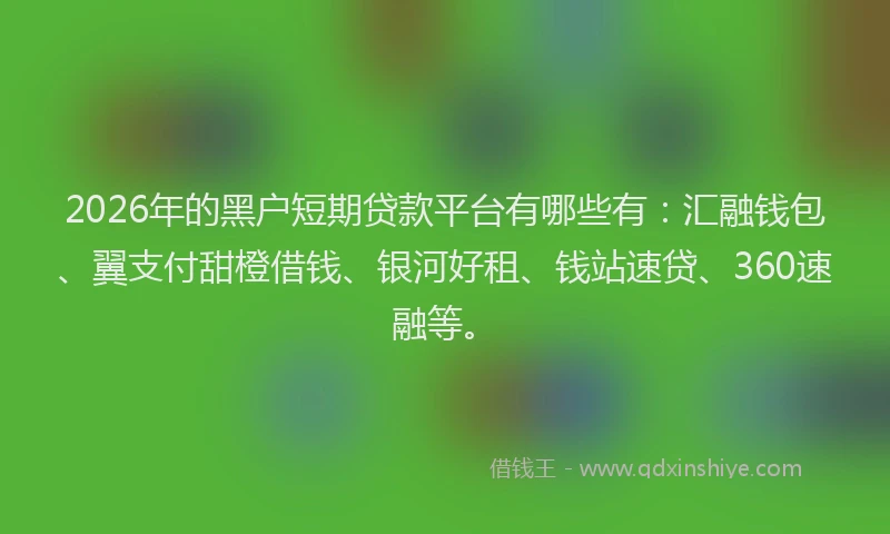 2026年的黑户短期贷款平台有哪些有：汇融钱包、翼支付甜橙借钱、银河好租、钱站速贷、360速融等。