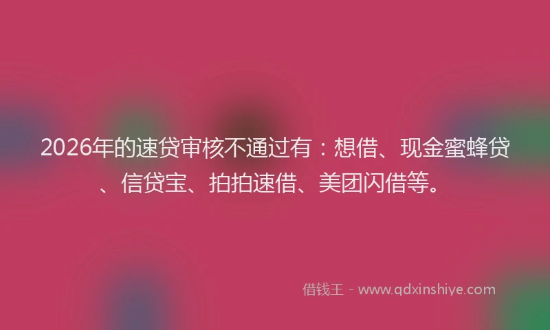 2026年的速贷审核不通过有:想借、现金蜜蜂贷、信贷宝、拍拍速借、美团闪借等。