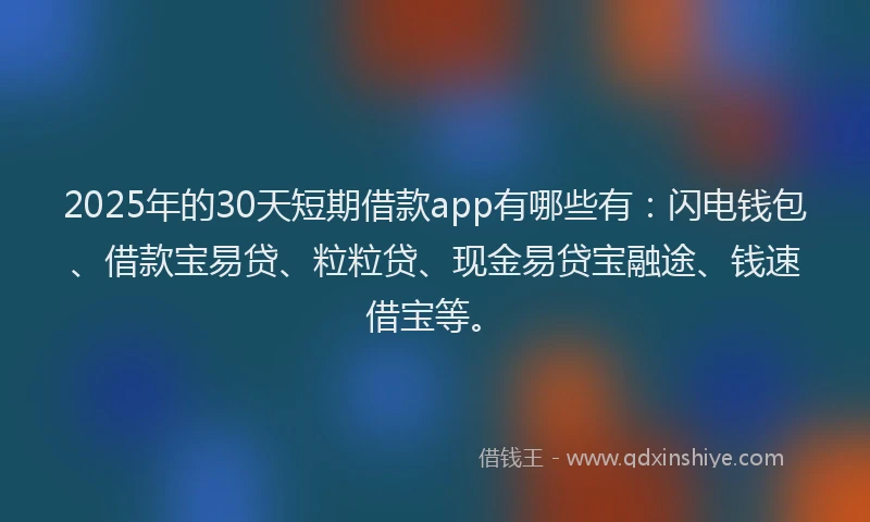 2025年的30天短期借款app有哪些有：闪电钱包、借款宝易贷、粒粒贷、现金易贷宝融途、钱速借宝等。