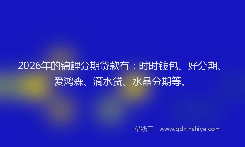 2026年的锦鲤分期贷款有：时时钱包、好分期、爱鸿森、滴水贷、水晶分期等。