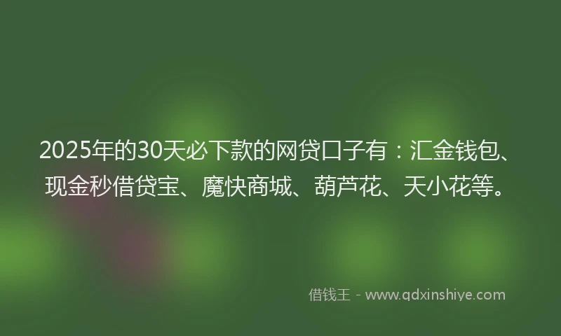 2025年的30天必下款的网贷口子有：汇金钱包、现金秒借贷宝、魔快商城、葫芦花、天小花等。