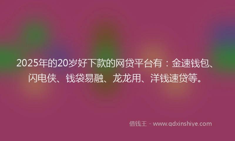 2025年的20岁好下款的网贷平台有：金速钱包、闪电侠、钱袋易融、龙龙用、洋钱速贷等。