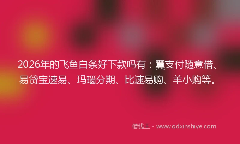 2026年的飞鱼白条好下款吗有：翼支付随意借、易贷宝速易、玛瑙分期、比速易购、羊小购等。