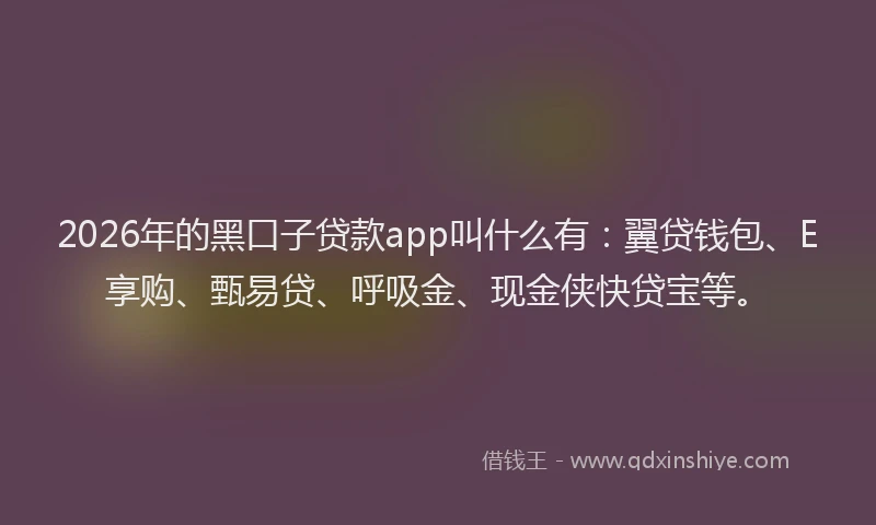 2026年的黑口子贷款app叫什么有：翼贷钱包、E享购、甄易贷、呼吸金、现金侠快贷宝等。