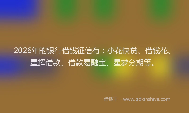 2026年的银行借钱征信有：小花快贷、借钱花、星辉借款、借款易融宝、星梦分期等。