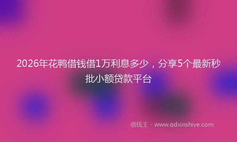 2026年花鸭借钱借1万利息多少，分享5个最新秒批小额贷款平台
