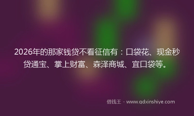 2026年的那家钱贷不看征信有：口袋花、现金秒贷通宝、掌上财富、森泽商城、宜口袋等。
