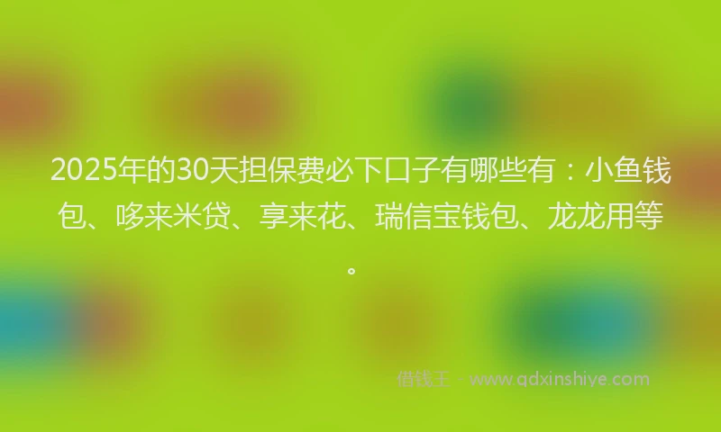 2025年的30天担保费必下口子有哪些有：小鱼钱包、哆来米贷、享来花、瑞信宝钱包、龙龙用等。