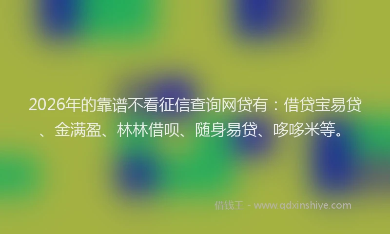 2026年的靠谱不看征信查询网贷有：借贷宝易贷、金满盈、林林借呗、随身易贷、哆哆米等。